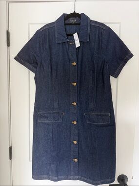 J. Crew Navy Short-Sleeve Denim Button Dress
